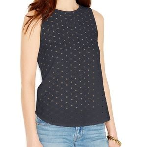 Lucky Brand Sleeveless Eyelet Blouse Navy